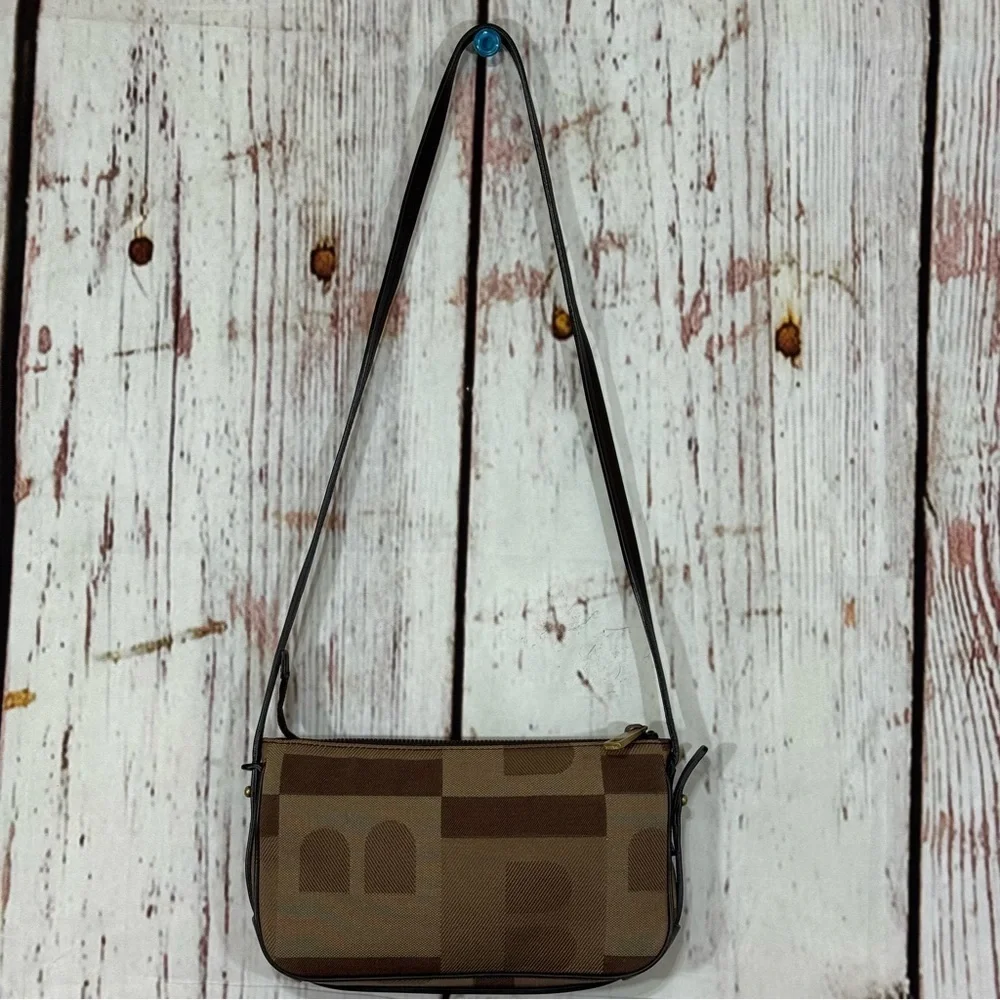 BALLY Monogram Brown textile & leather shoulder crossbody pochette mini Bag y2k